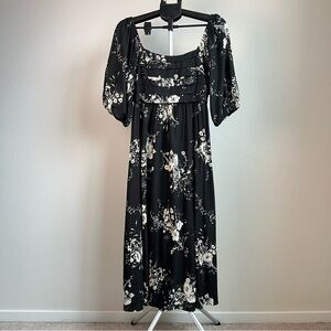 Maurices Black Floral Maxi Dress Puff Sleeve Smocked Back Cottagecore Size L
